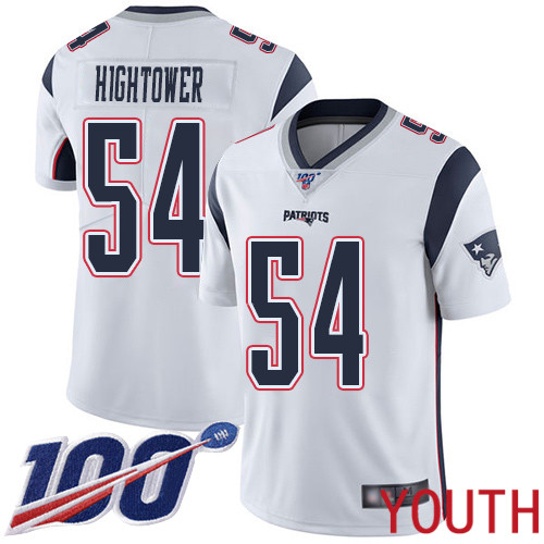 New England Patriots Football #54 100th Season Limited White Youth Dont a Hightower Road NFL Jersey->youth nfl jersey->Youth Jersey